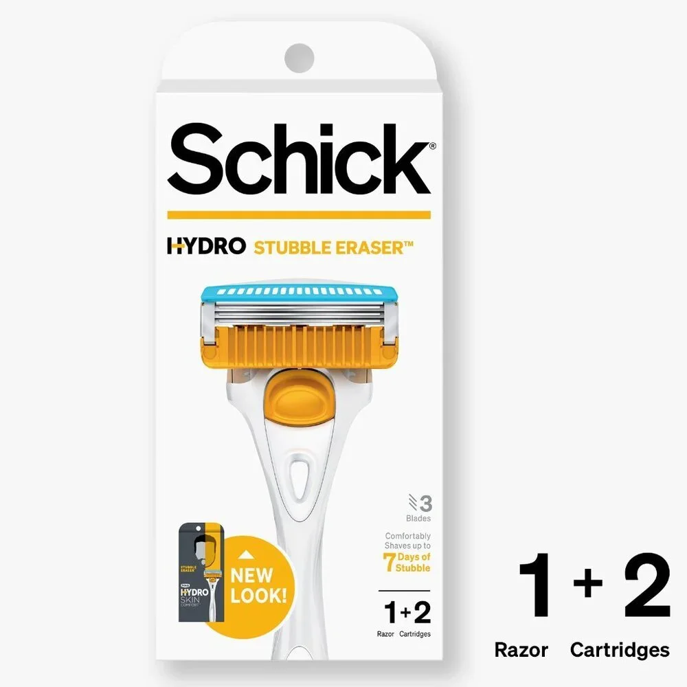 Schick Hydro Skin Comfort Men’s Razor – Stubble Eraser + 2 Refill Cartridges